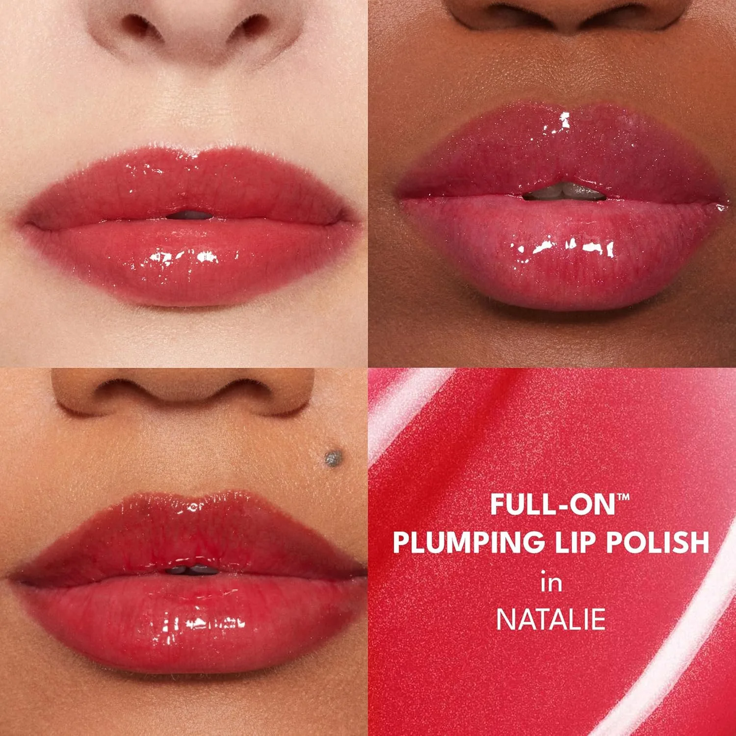 Buxom Full-On Plumping Lip Polish, блеск для губ, тонирующий блеск для губ, формула с пептидами и витамином Е для придания губам объема и увлажнения. 4,4 мл (1 шт.), AX Natalie (Sheer Cherry Red Shimmer) — фото 3