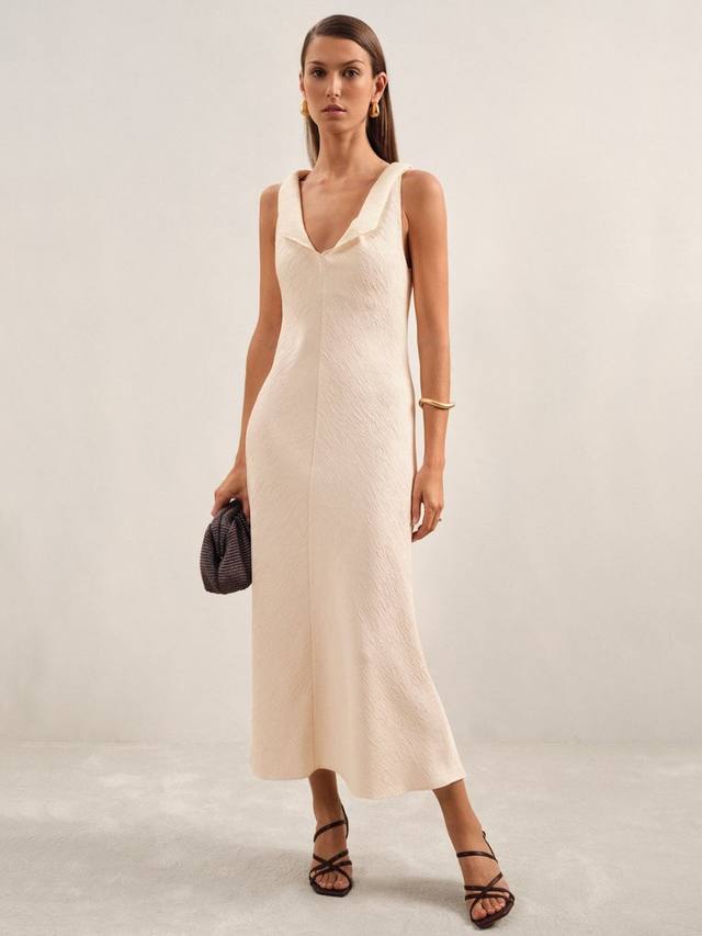 

Платье миди Kiera с фактурным драпированным кроем Reiss, Cream