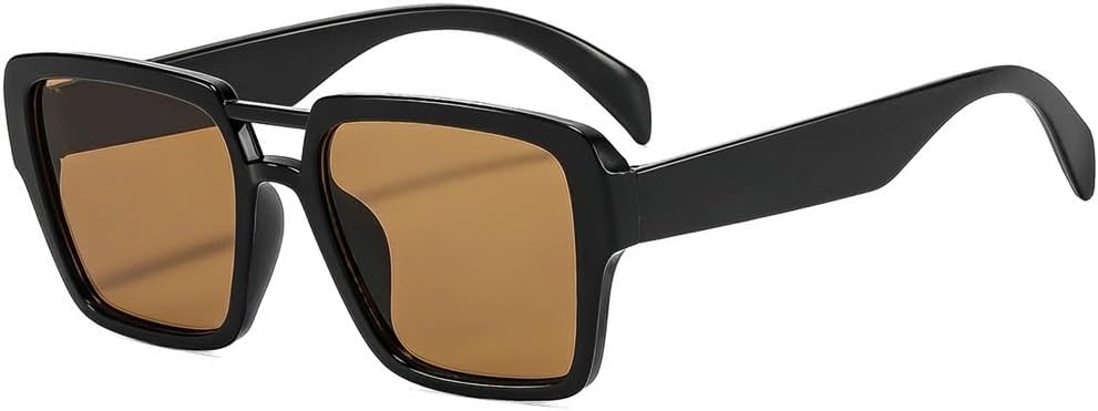 

Солнцезащитные очки Melrose Retro Square Pilot для женщин и мужчин, модные, в стиле 70-х, классические, винтажные, увеличенного размера, с защитой от УФ-излучения UV400, Black/Tea