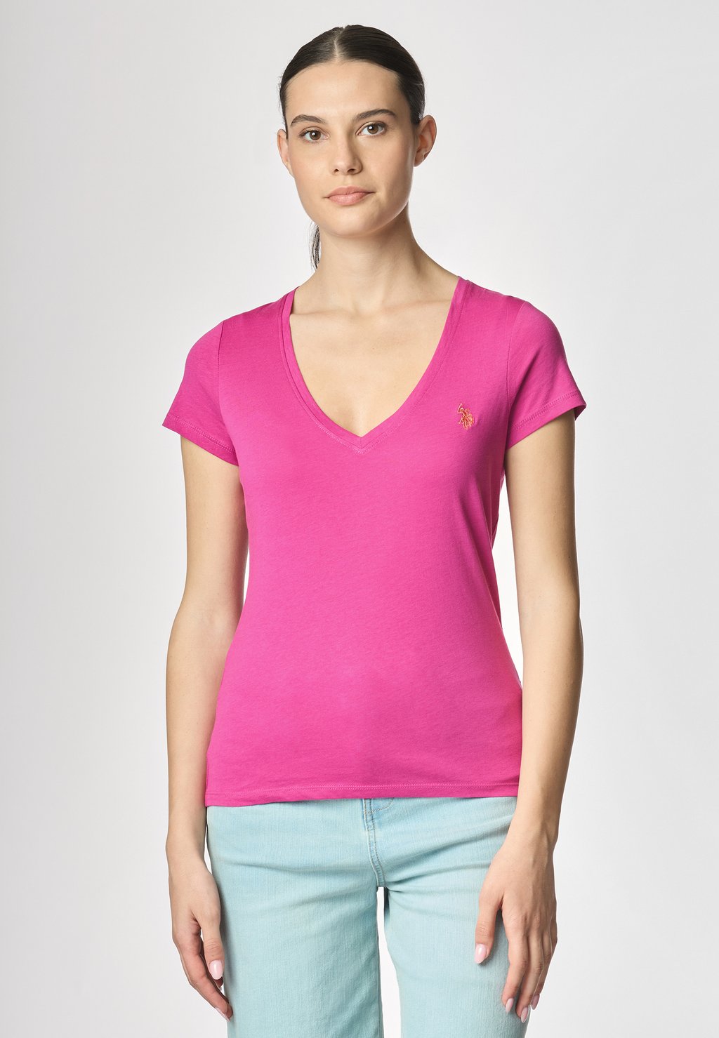 

Базовая футболка CON SCOLLO A V A MANICHE CORTE U.S. Polo Assn., фуксия