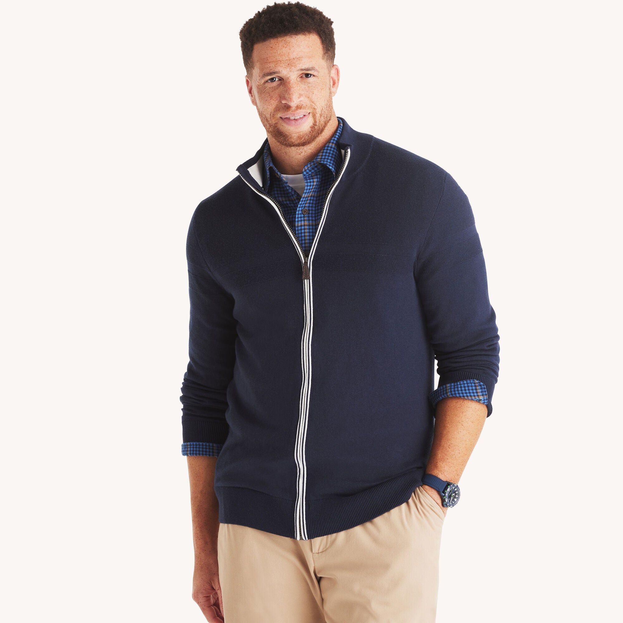 

Nautica Mens Big & Tall Navtech Mock-Neck Full Zip свитер, темно-синий