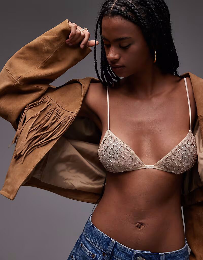 

Бюстгальтер Avril премиум-класса с треугольными чашечками, декорированный пайетками и бисером, цвета золота - GOLD Asos Design