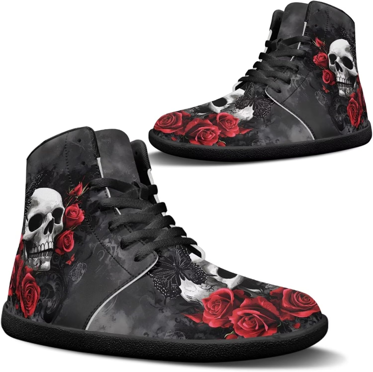 

Кроссовки Binienty для мужчин и женщин с высокой посадкой, без носка, на шнуровке, из искусственной кожи, противоскользящие, черный