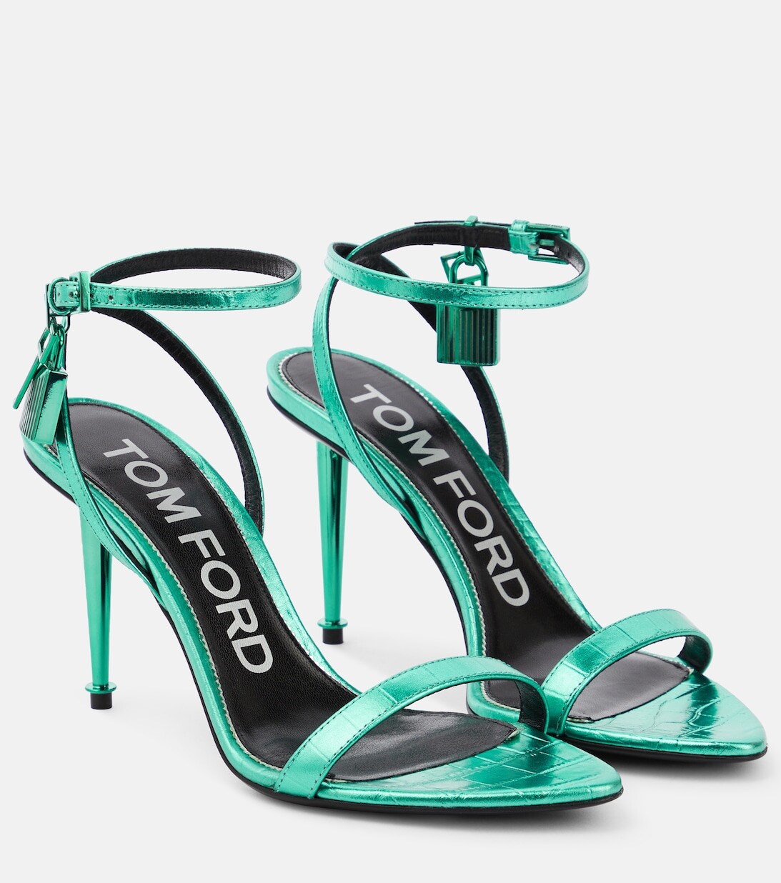 Кожаные сандалии с замком Tom Ford, бирюзовый