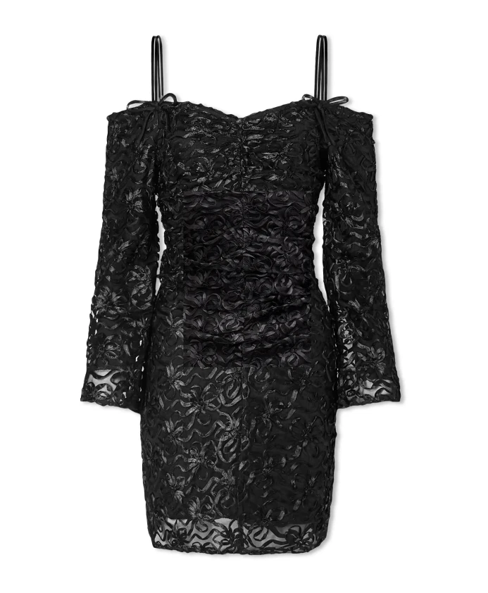 

Мини-Платье из тюля с лентами Ganni, черный