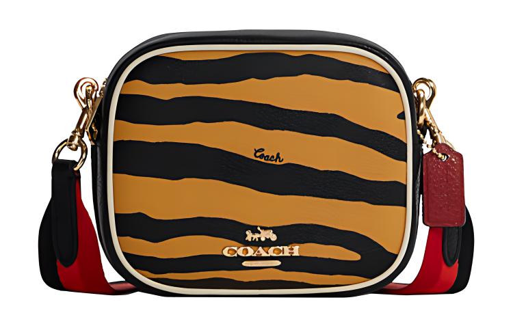 

COACH Кожаная фотосумка через плечо малого размера для женщин желто черная