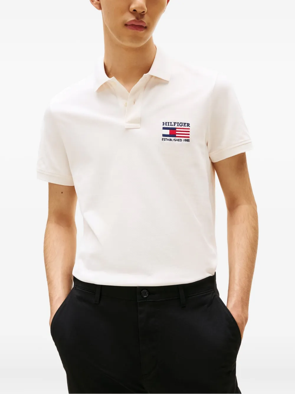Рубашка-поло из хлопковой смеси с логотипом и флагом Tommy Hilfiger, белый — фото 4