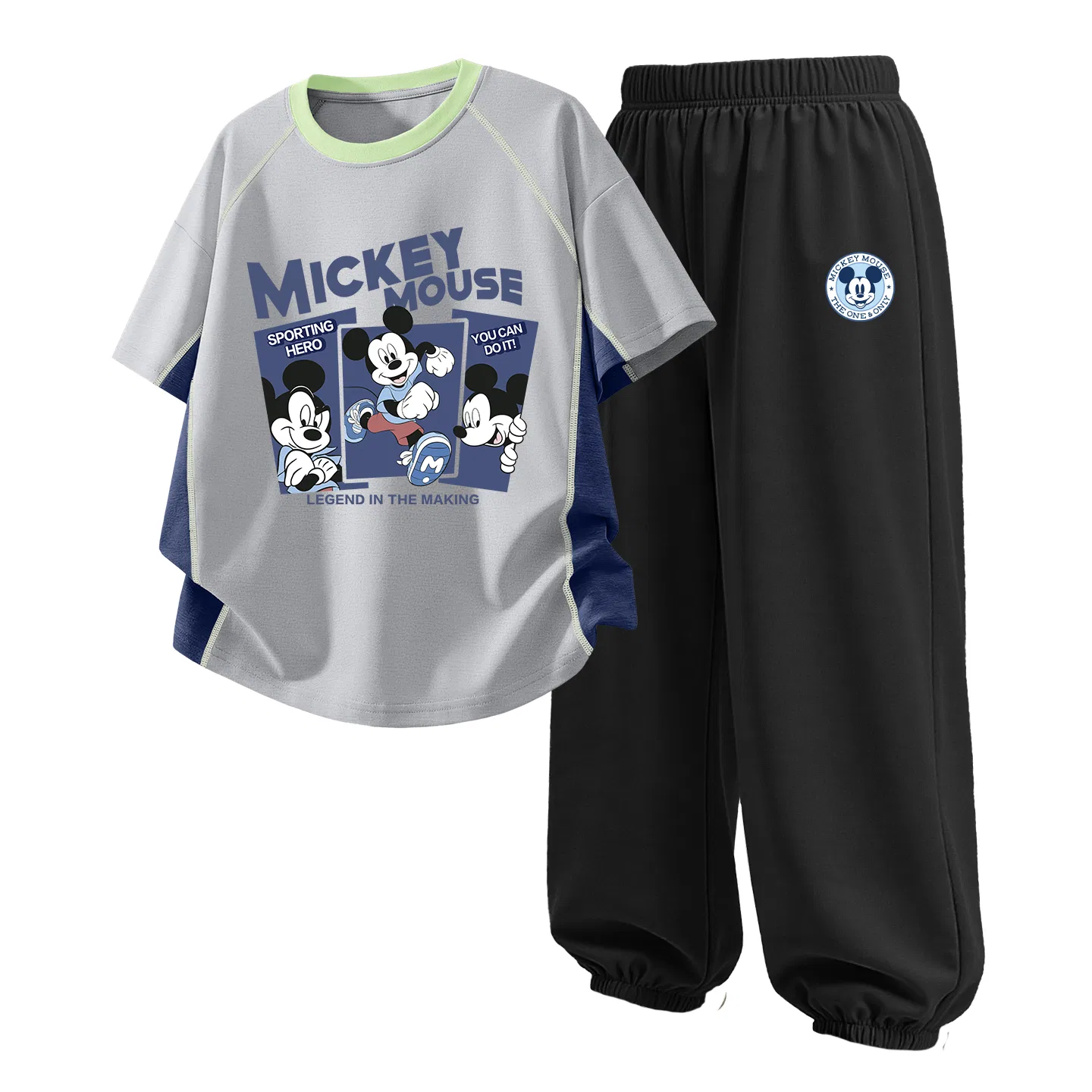 Детская повседневная спортивная футболка с круглым вырезом Disney, Happy Gray+Round Logo Mickey Mouse K Black