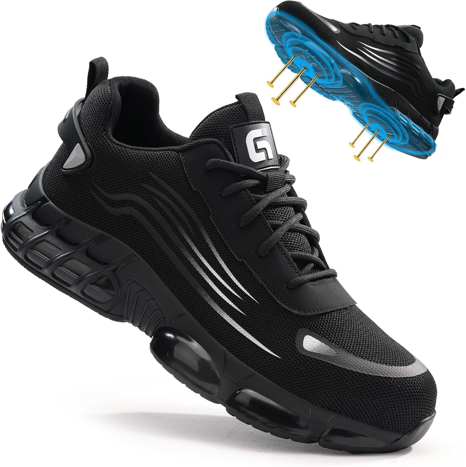 

Мужская обувь с стальным носком Легкие туфли для строительства и промышленности Кроссовки с защитным носком Безопасная и удобная обувь для мужчин и женщин Baiyijia, черный