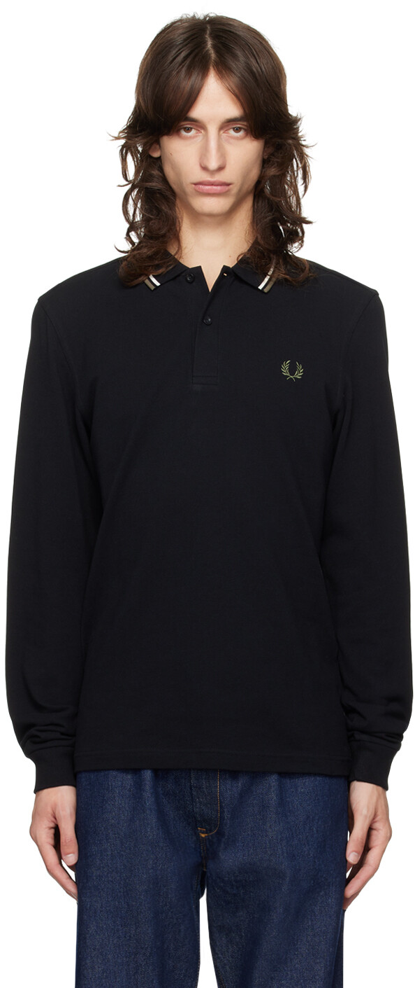 

Черный теннисный поло с длинным рукавом с двумя наконечниками Fred Perry