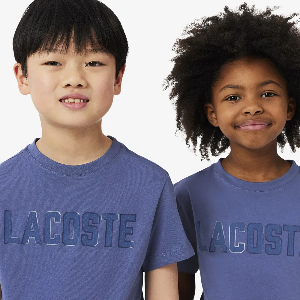 Детская футболка с коротким рукавом и надписью цвета айвори меланж от Lacoste — фото 3