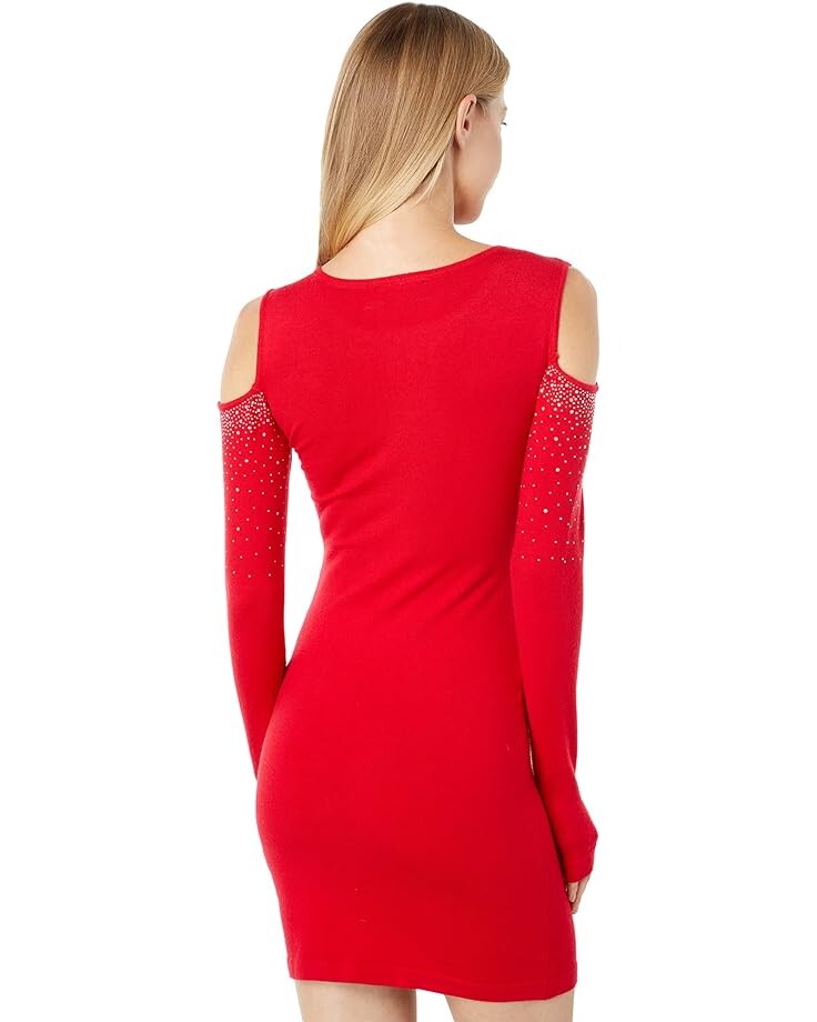 

Платье Bebe Sweater Party Dress - Cold-Shoulder Crystal Sweaterdress, красный