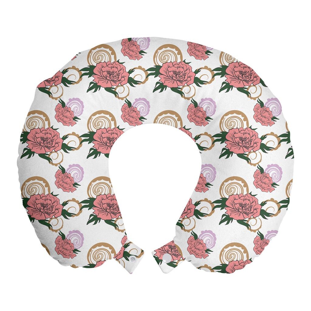 

ABAKUHAUS Подушка для путешествий с цветами, поддержка шеи, пионы в романтическом дизайне, пенопластовые дорожные принадлежности для самолета и автомобиля, 30x30 см, белый и пастельно-розовый