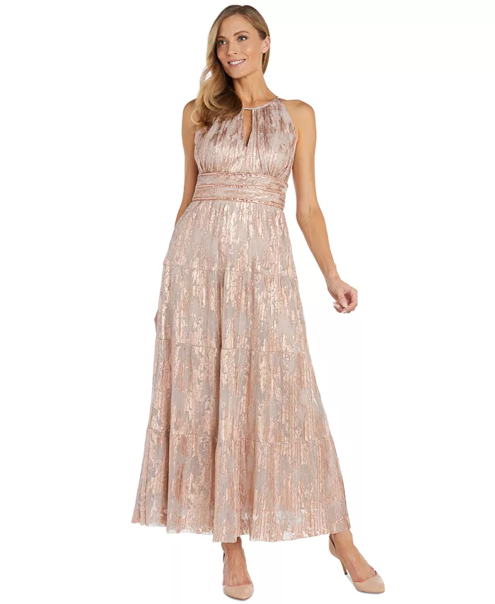 

Женское платье-халат с ярусами и фольгированным принтом R & M Richards, красный