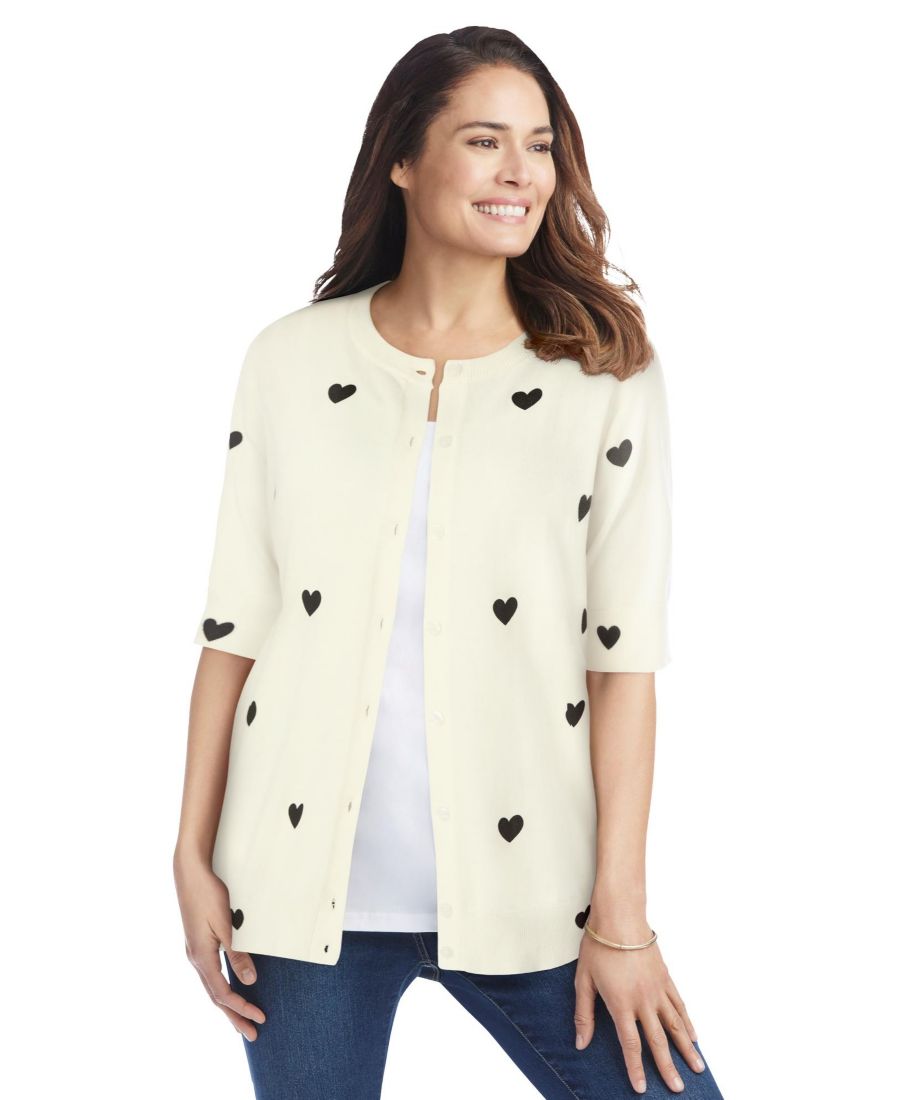 

Женский кардиган Within Perfect с рукавами до локтя Woman Within, Ivory black heart