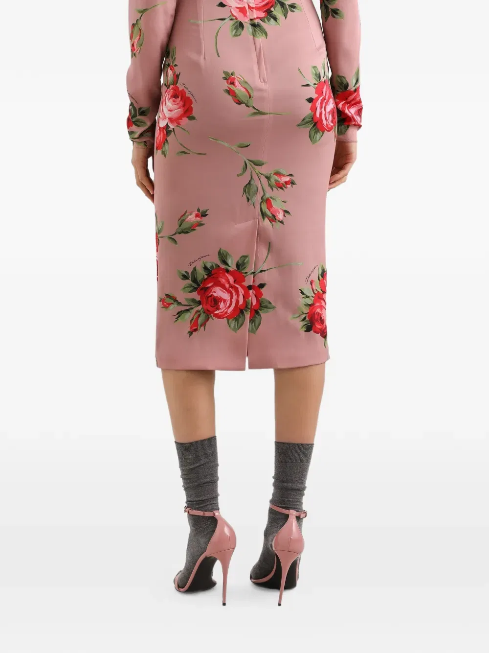 Платье миди с длинными рукавами и цветочным принтом Dolce & Gabbana, розовый — фото 4