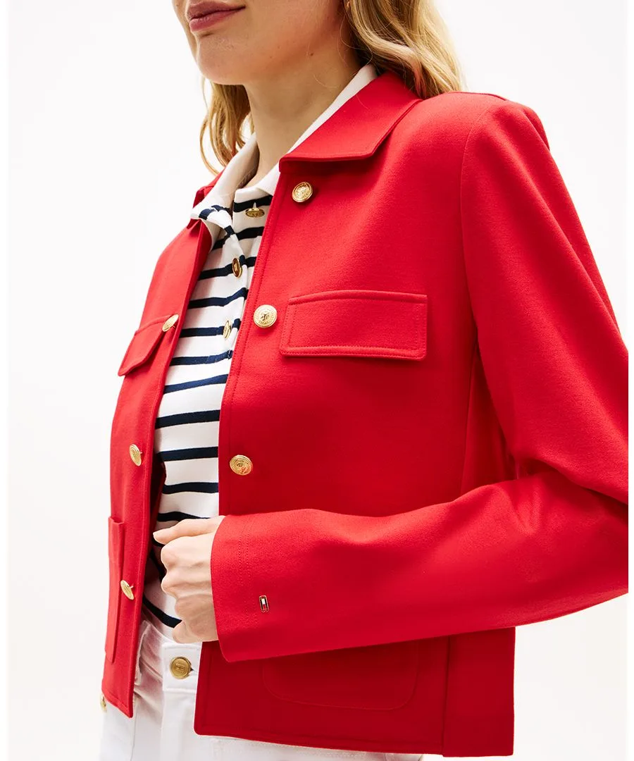 Женская куртка из ткани понте с оригинальным воротником-стойкой Tommy Hilfiger, primary красный — фото 3