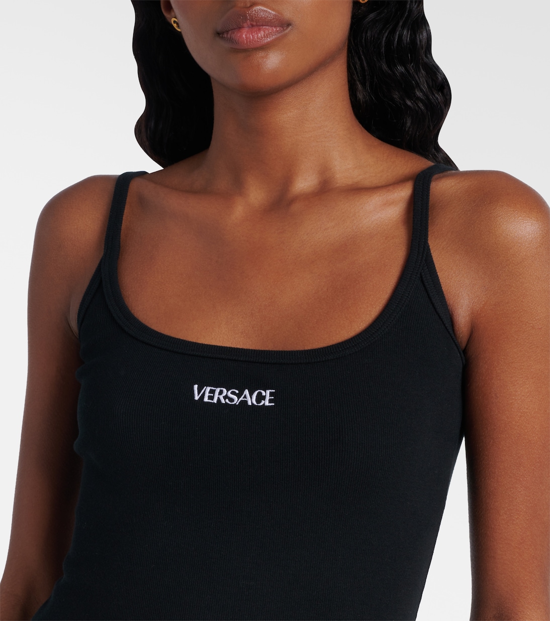 Мини-платье из хлопковой смеси с логотипом Versace, черный — фото 4