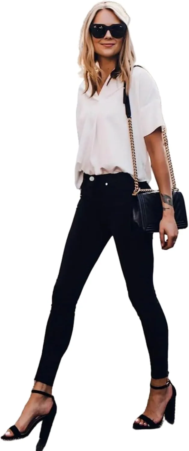 

Женские черные джинсы скинни на высокой талии — стрейч с серебряными пуговицами