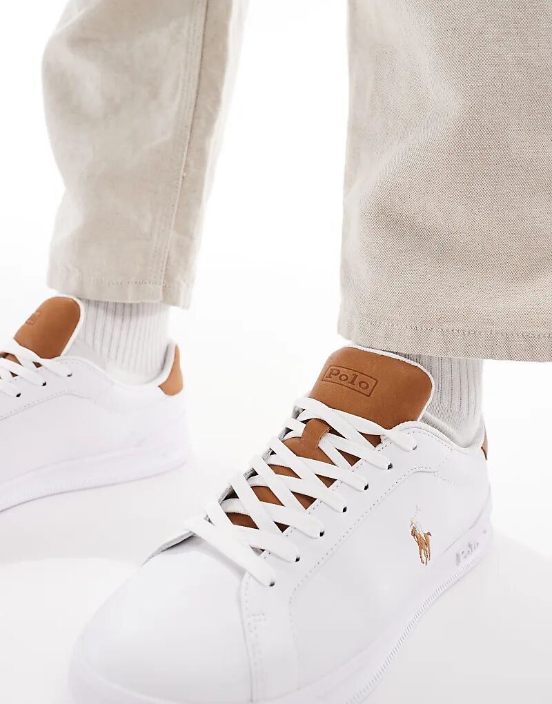 Кроссовки Polo Ralph Lauren Heritage Court из натуральной кожи белого цвета с логотипом в виде рыжего пони — фото 4