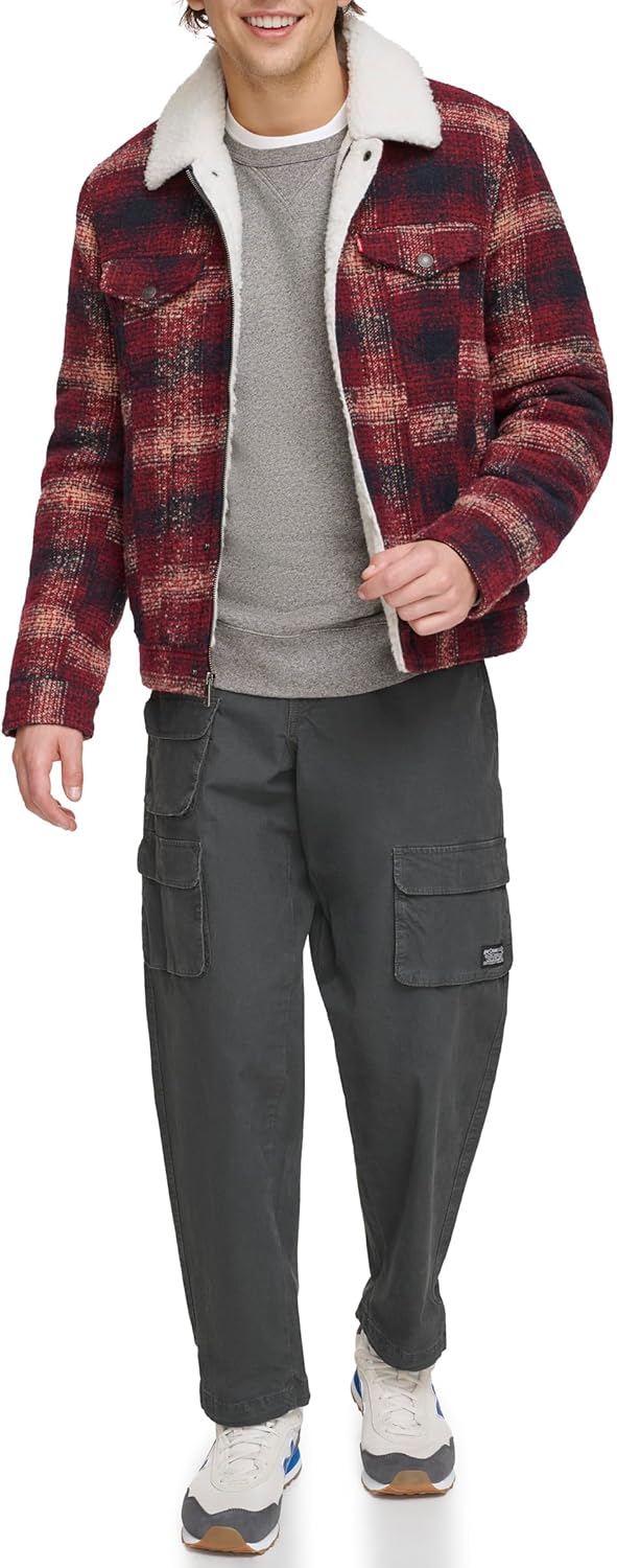 Мужские шерстяные клетчатые куртки Levi's с подкладкой из шерпы, Red Ombre — фото 4