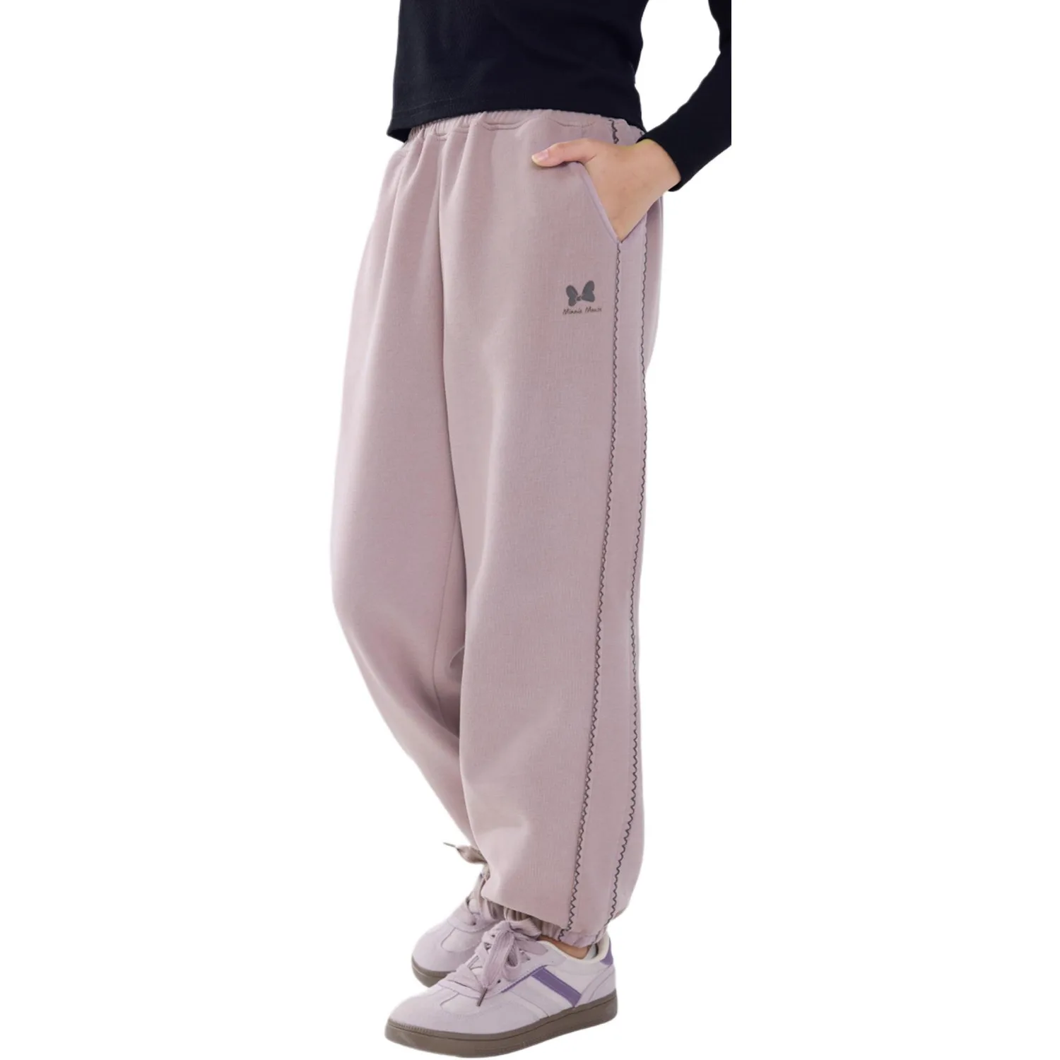 Детские вязаные спортивные штаны Minnie с подкладкой из флиса Disney, Hyacinth Purple[Spring Fall Regular Edition]