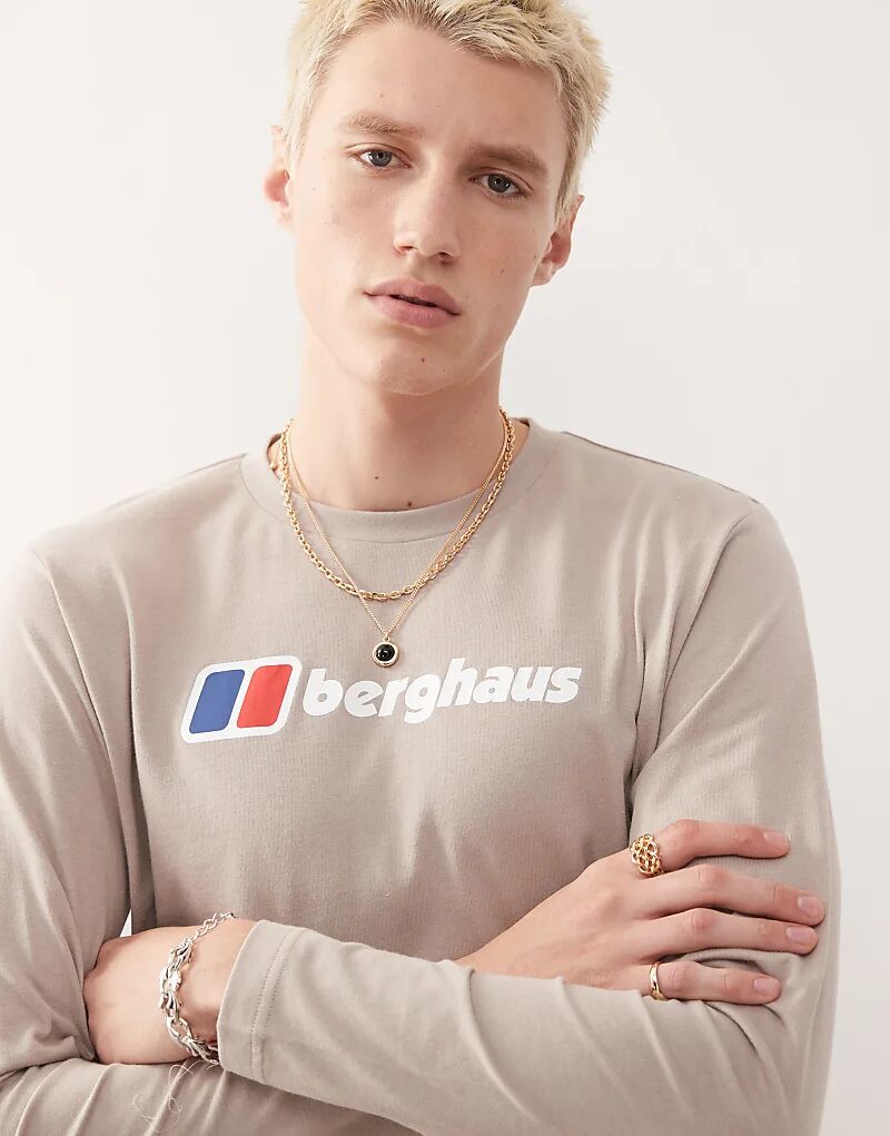 

Футболка Berghaus Серо-коричневая футболка с длинными рукавами и большим логотипом Berghaus