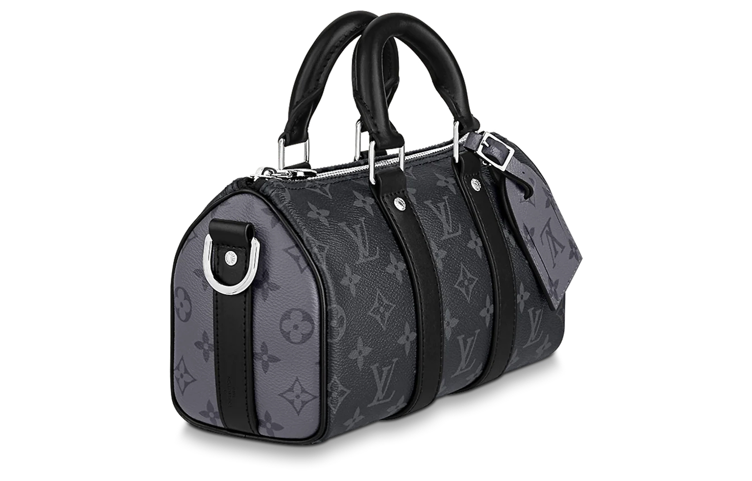Сумка через плечо Keepall из лакированной кожи с кожаной отделкой, мужская, черно-серая LOUIS VUITTON — фото 4