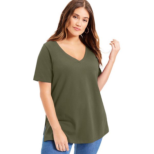 

Туника June + Vie с V-образным вырезом и короткими рукавами для женщин plus size June & Vie, Dark Olive Green, Зеленый, Туника June + Vie с V-образным вырезом и короткими рукавами для женщин plus size June & Vie, Dark Olive Green