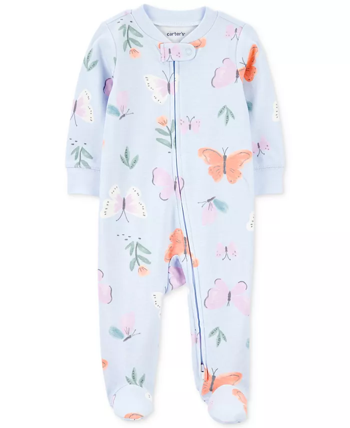 

Детский комбинезон с ножками для сна и прогулок Baby Girls Butterfly на молнии с двухсторонней застежкой, хлопковый Carter's, синий