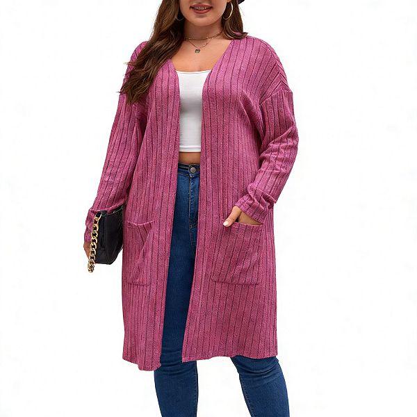 

Женский кардиган с длинными рукавами и карманами, plus size Xuba, Rose