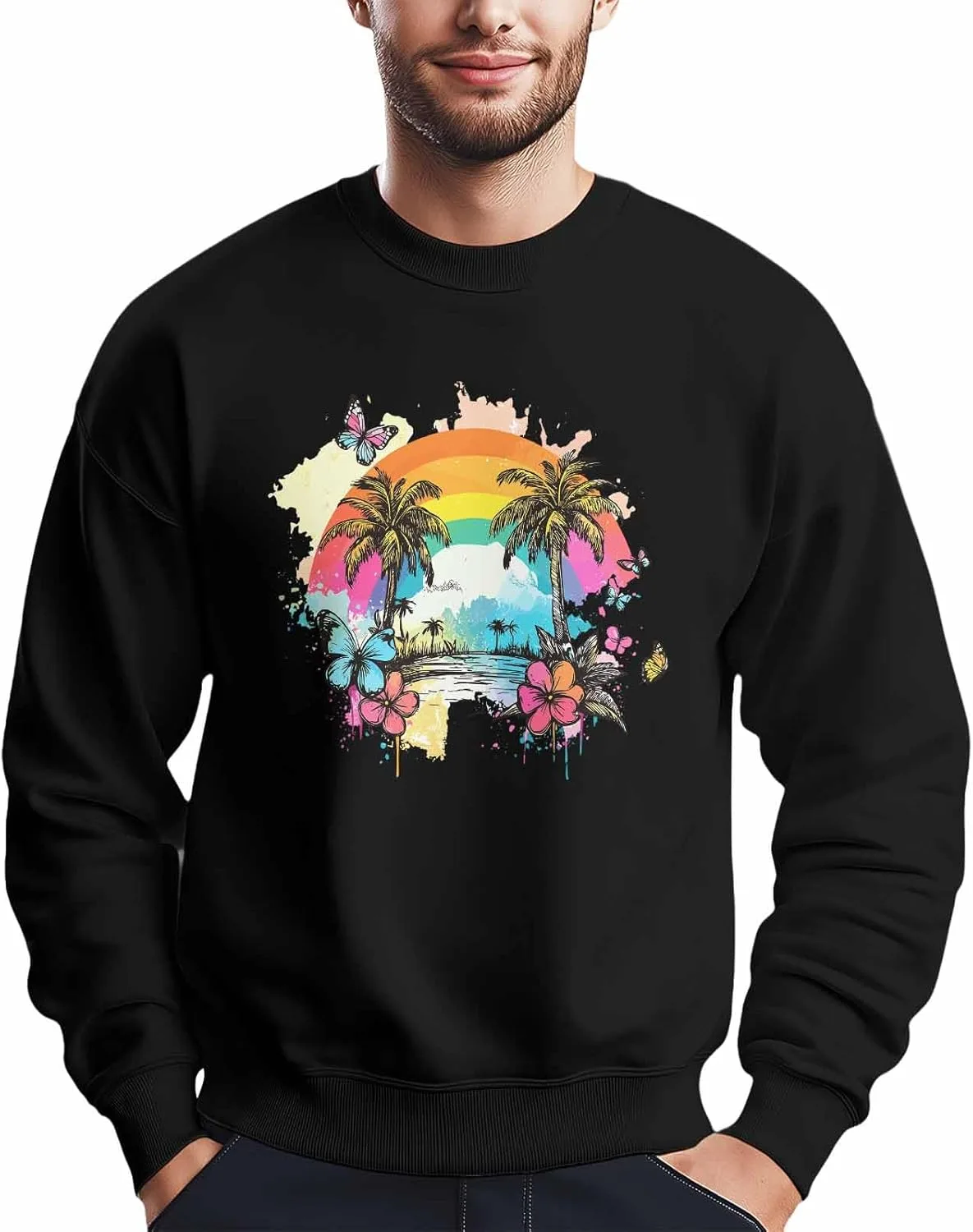 

Мужской свитшот Vintage с принтом Rainbow Flowers Palm Butterfly Winvebermior