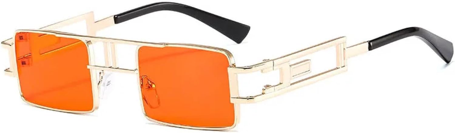 

Солнцезащитные очки в стиле ретро-панк прямоугольной формы для женщин, модные, с ажурной металлической оправой, в стиле стимпанк для мужчин, с защитой от УФ-излучения UV400 HHZZYVY, Golden Red