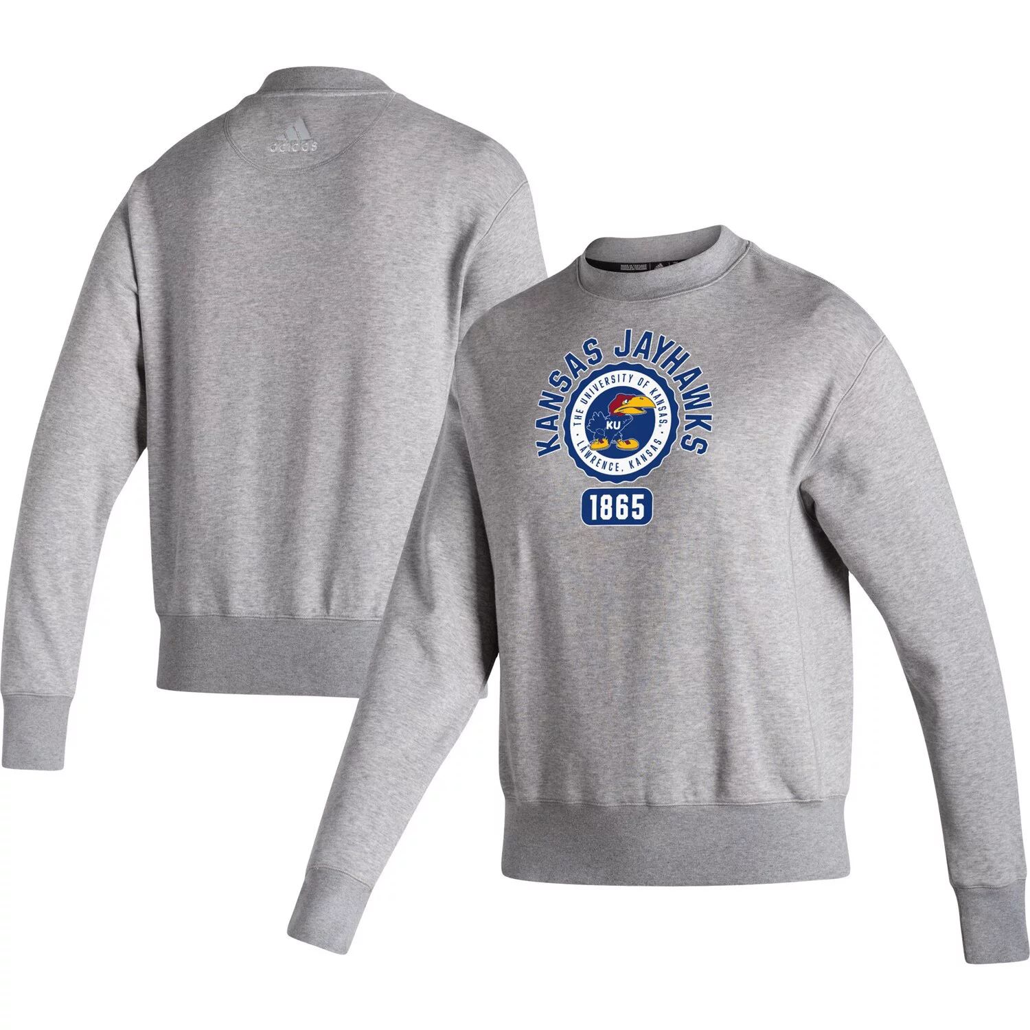 

Женский свитшот adidas Heathered Grey Kansas Jayhawks Vintage Circle Pullover adidas