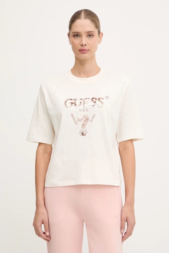 

Хлопковая футболка AURLIE Guess, бежевый