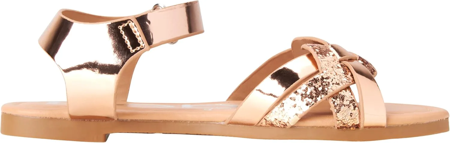 

Сандалии для девочек bebe - сандалии для больших девочек и малышей с прочными кожаными ремешками и блестками, летние праздничные туфли для девочек, золотой