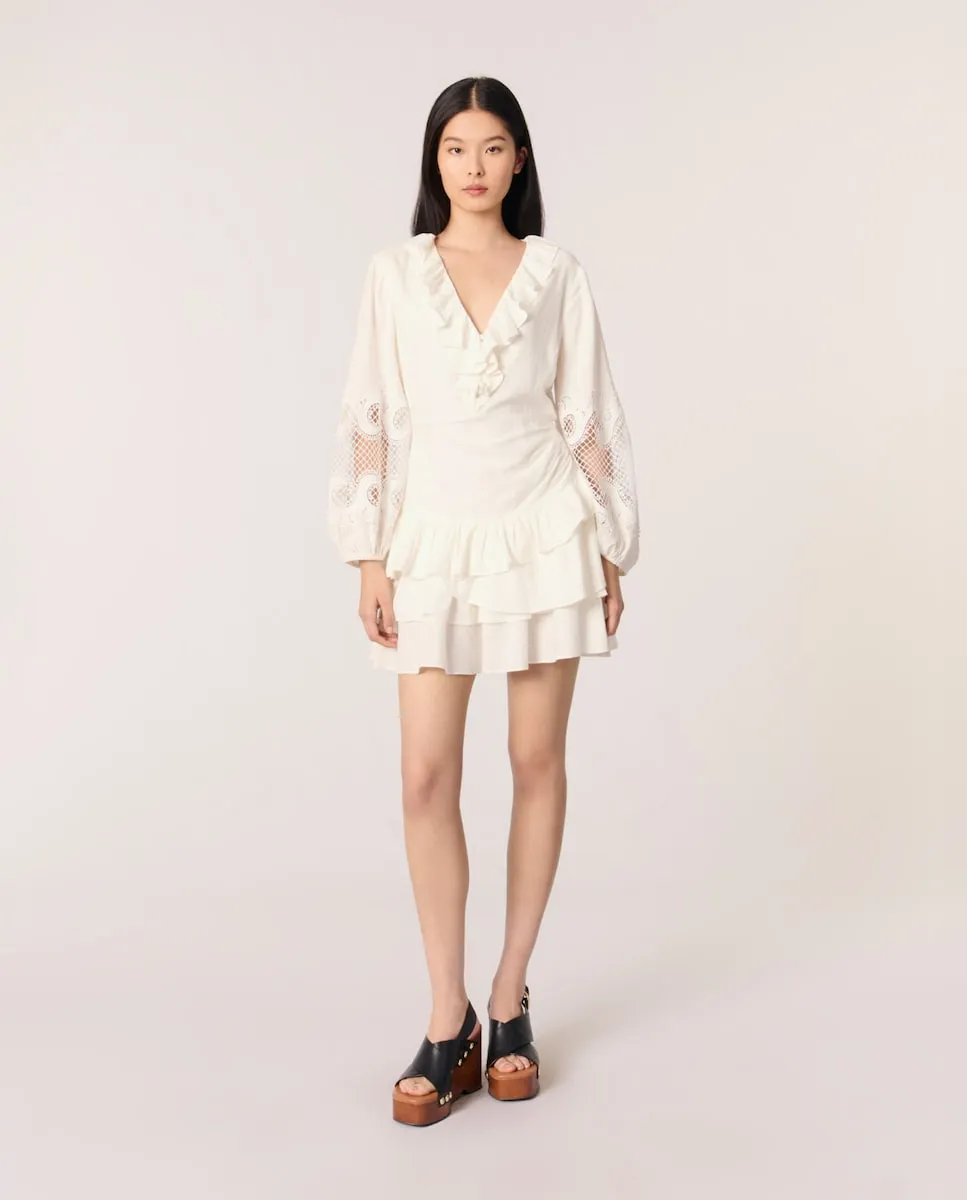 

Платье с воланами и вышитыми рукавами Maje, белый