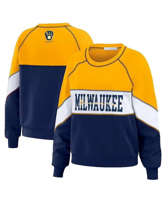 

Женская толстовка-пуловер Milwaukee Brewers золотистого, темно-синего цвета с круглым вырезом WEAR by Erin Andrews