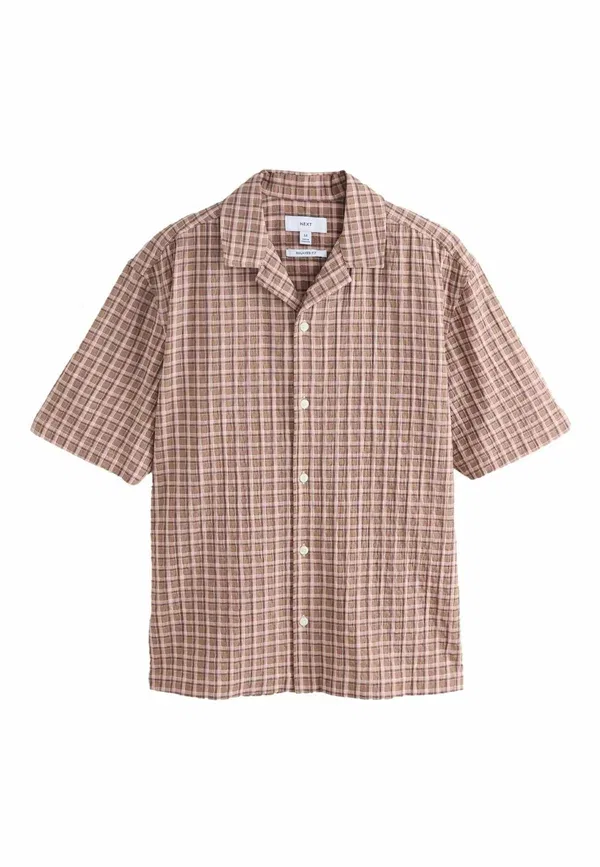 Рубашка Next, Regular fit textured check short sleeve shirt, розовая — фото 2