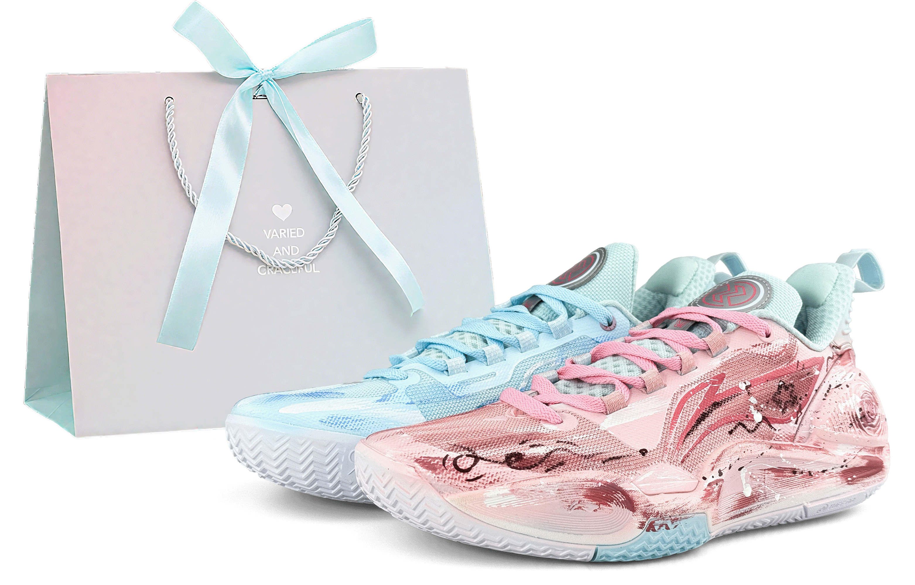 

LINING Кроссовки баскетбольные мужские Speed 9 с амортизацией, противоскользящие, износостойкие, низкие, сине-розовые, непарные