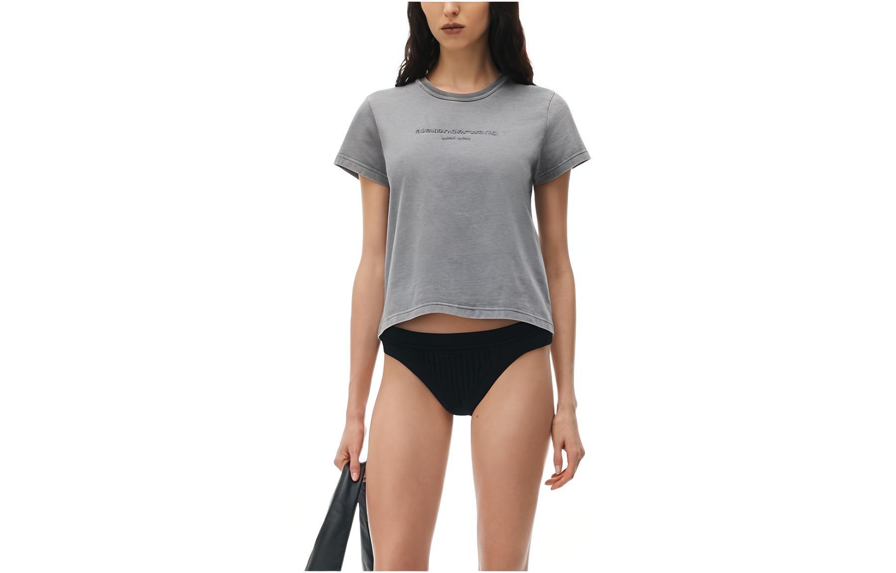 

Футболка укороченная с тисненым логотипом Alexander Wang, эффект кислотной стирки туман