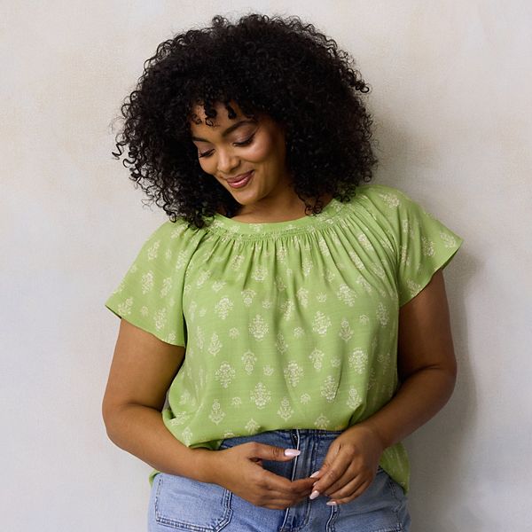 

Платье Plus size с присборенным вырезом и завязкой Lc Lauren Conrad, Green Payton Stamp