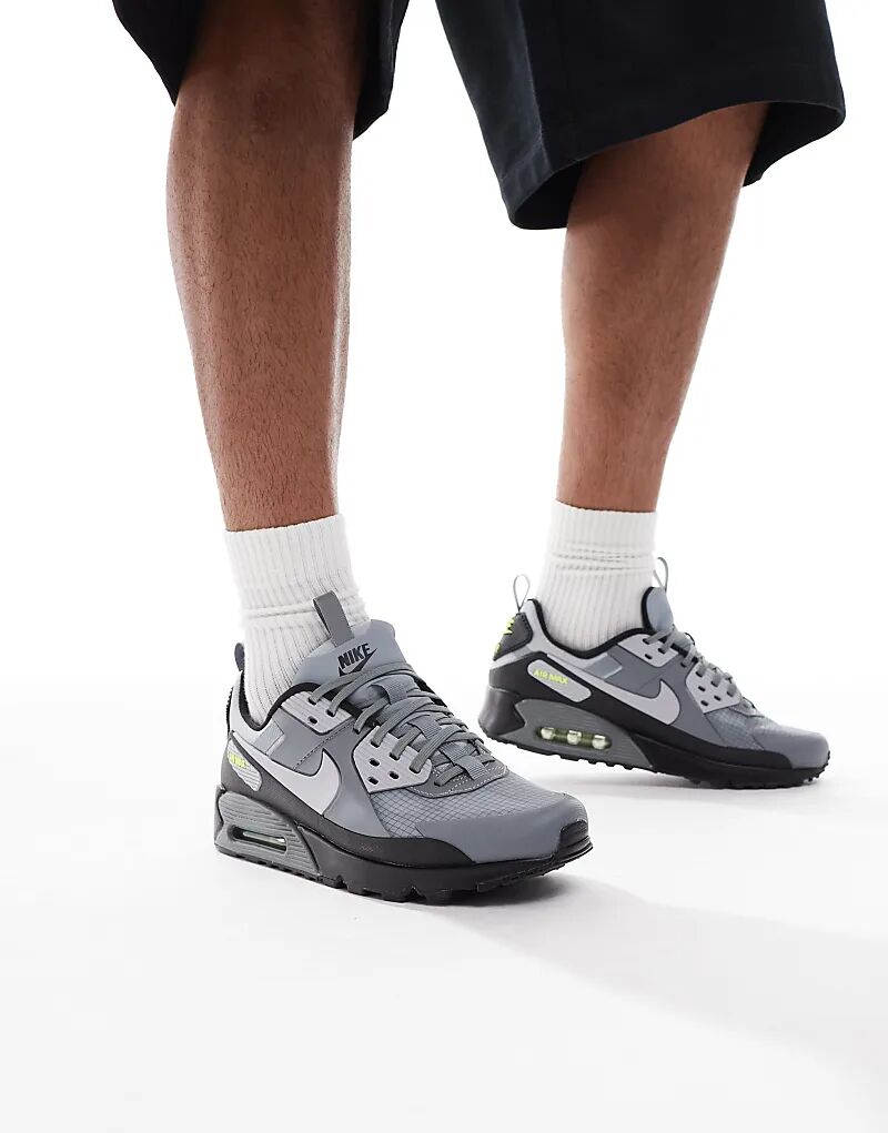 Кроссовки Nike Air Max 90 Drift серого, черного и зеленого цветов — фото 4