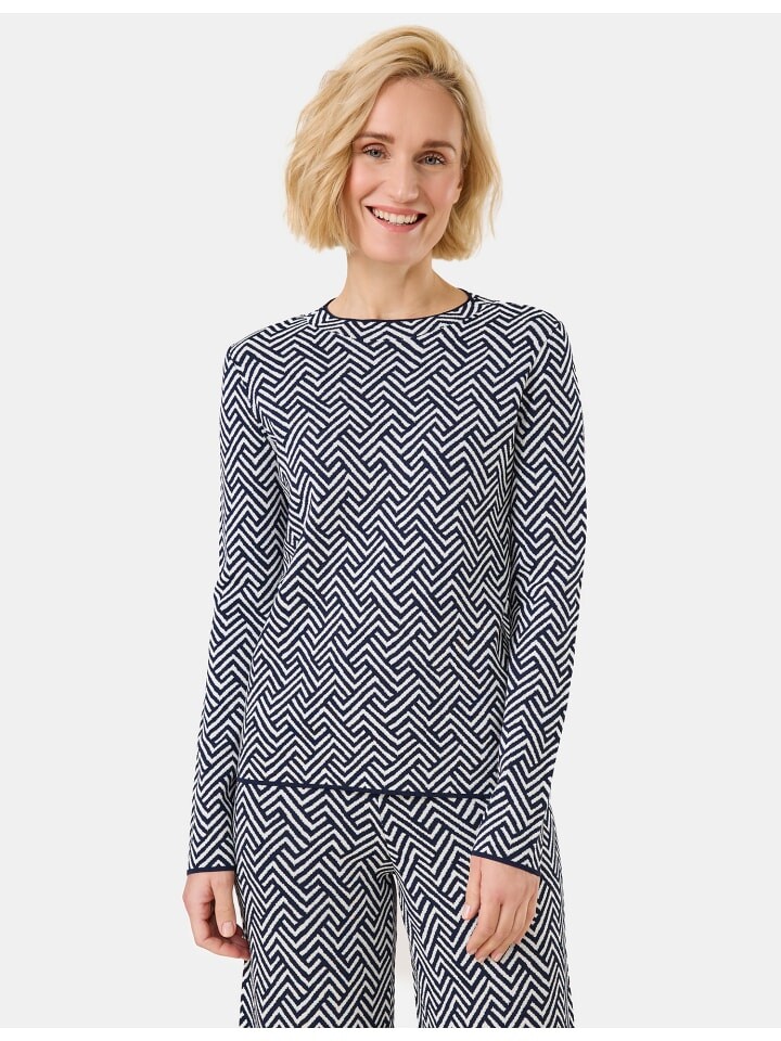 

Пуловер Gerry Weber Pullover Langarm Rundhals, цвет navy/off white jacquard knit