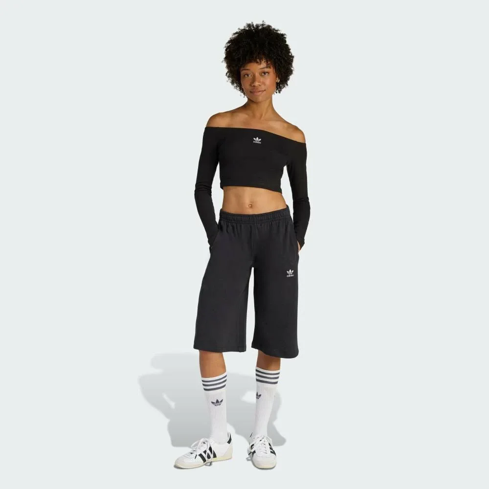 Футболка с длинными рукавами и открытыми плечами Essentials в рубчик Adidas, black — фото 3