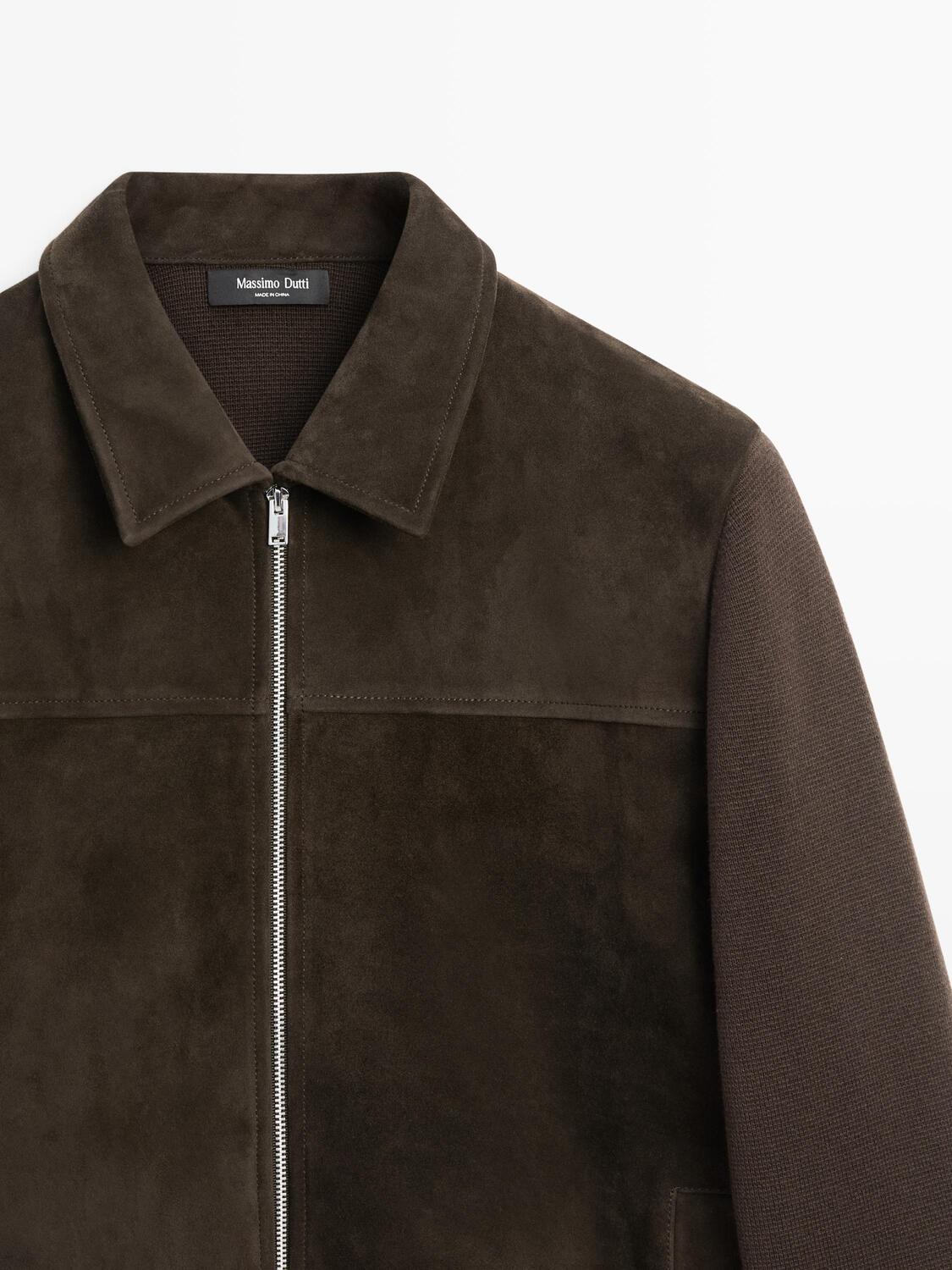 Куртка из хлопка и кожи с контрастными деталями Massimo Dutti, brown — фото 4