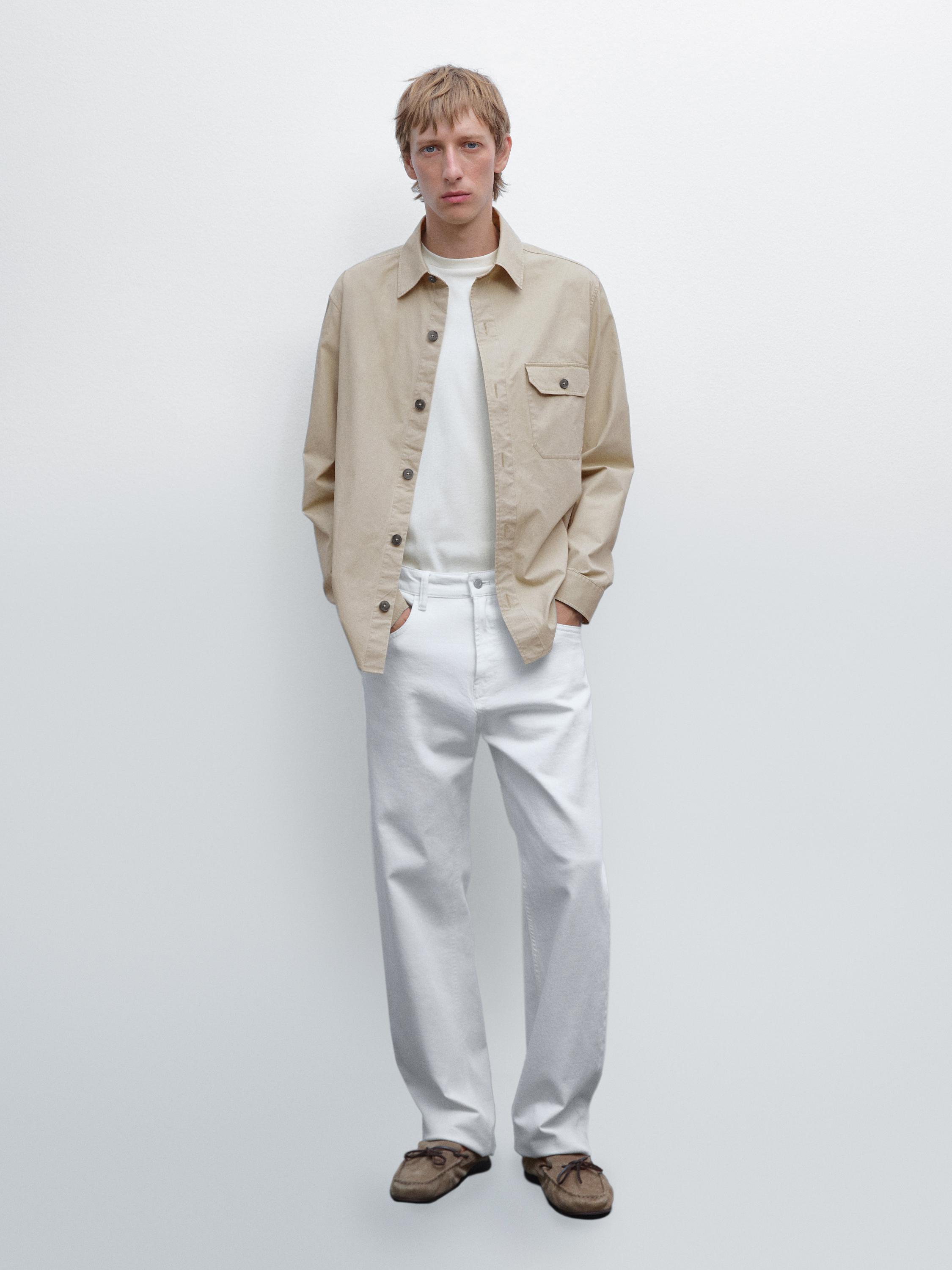 

Рубашка из 100% хлопка с карманом Massimo Dutti, светло-бежевый