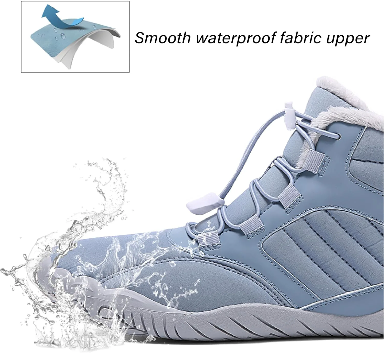 Зимние теплые ботинки Asifn Mens Barefoot с меховой подкладкой для походов, минималистичные, водонепроницаемые, противоскользящие хлопковые обувь, светло-голубой — фото 3