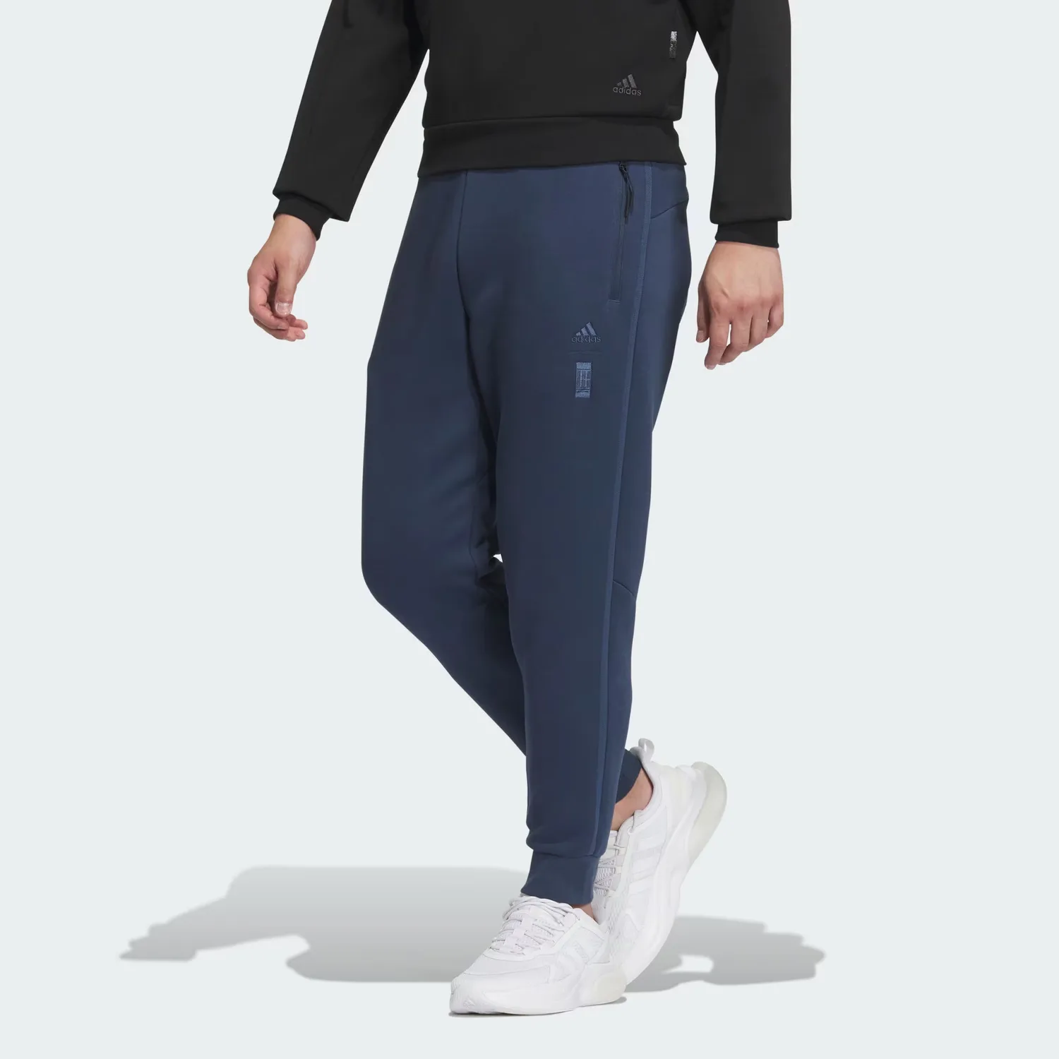 Adidas Вязаные спортивные штаны мужские navy blue с манжетами — фото 3