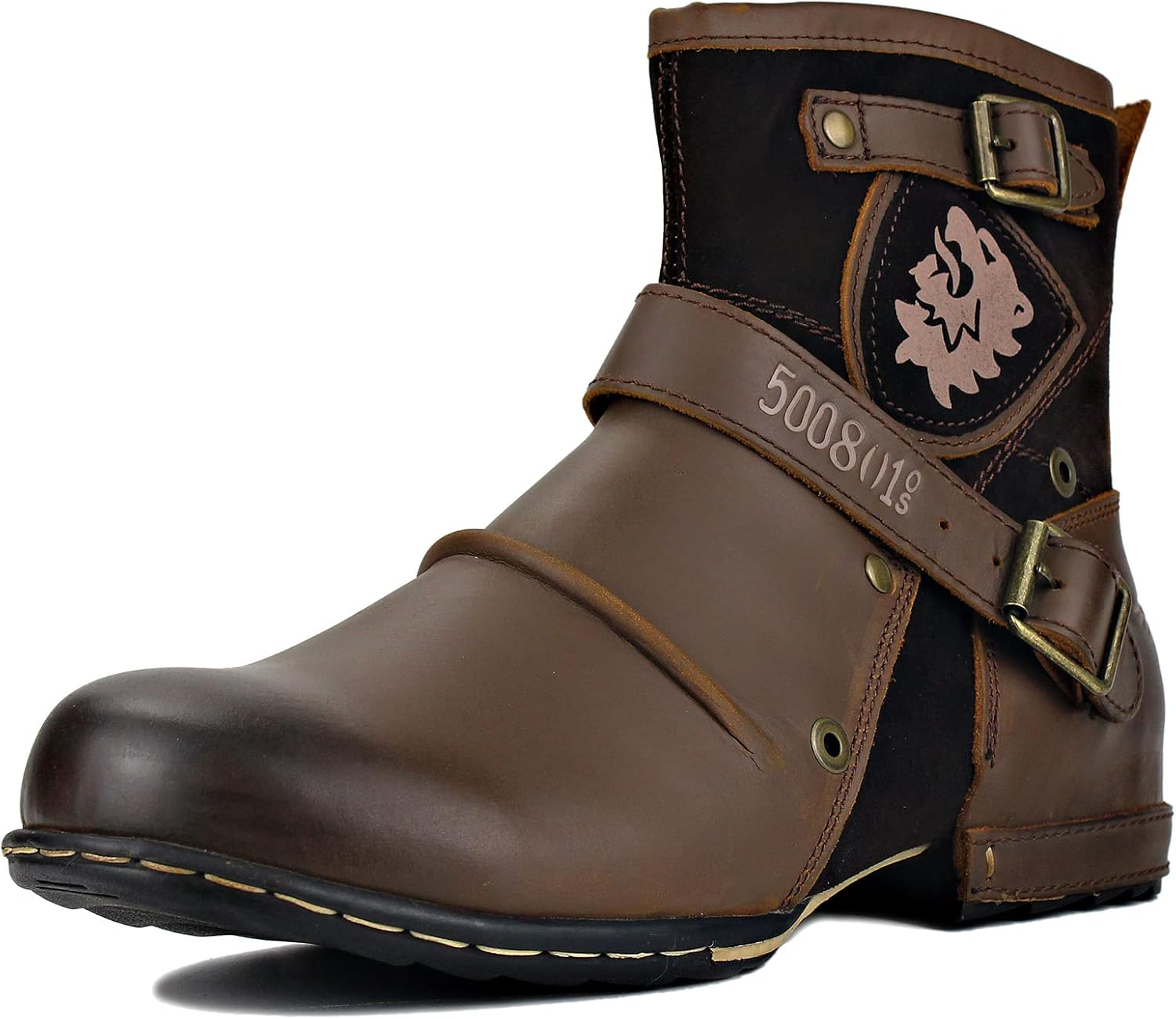 

Мужские мото-сапоги OSSTONE, стильные кожаные чукка с застежкой-молнией, повседневная обувь OS-5008-1-ABNH, коричневый